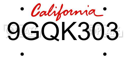 9GQK303 California License Plate
