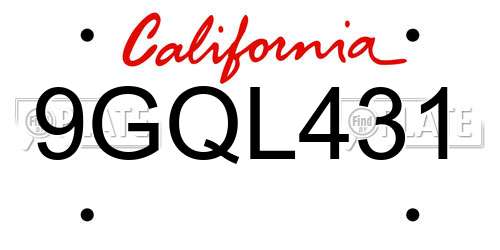 9GQL431 California License Plate