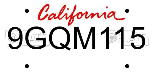 9GQM115 California License Plate