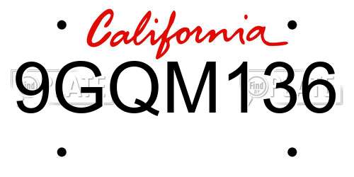 9GQM136 California License Plate