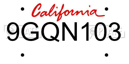 9GQN103 California License Plate
