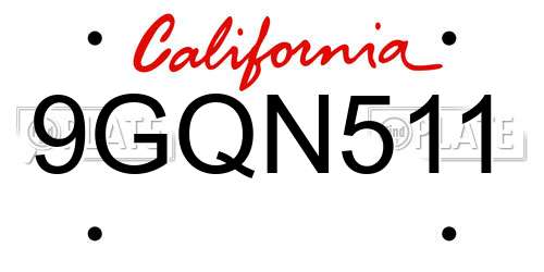 9GQN511 California License Plate