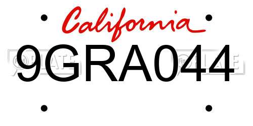 9GRA044 California License Plate