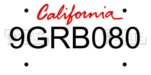 9GRB080 California License Plate