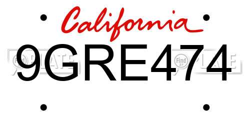 9GRE474 California License Plate