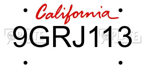 9GRJ113 California License Plate