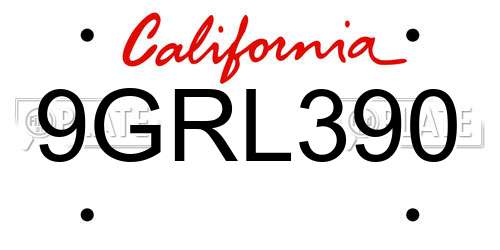 9GRL390 California License Plate