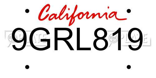 9GRL819 California License Plate