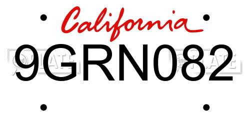 9GRN082 California License Plate