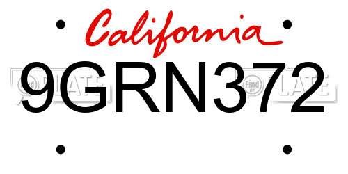 9GRN372 California License Plate