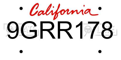 9GRR178 California License Plate