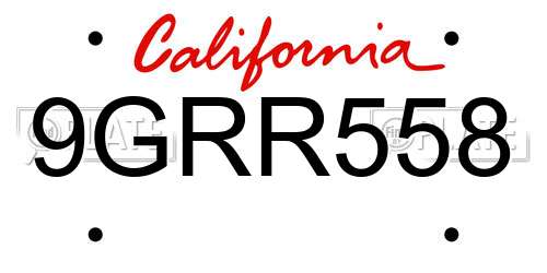 9GRR558 California License Plate