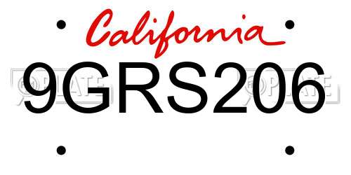9GRS206 California License Plate