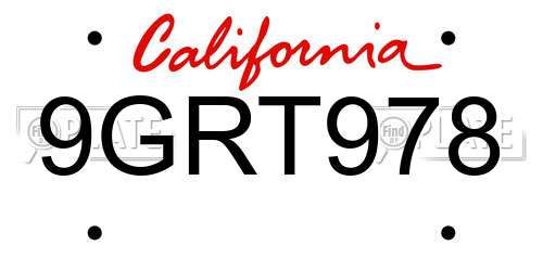 9GRT978 California License Plate