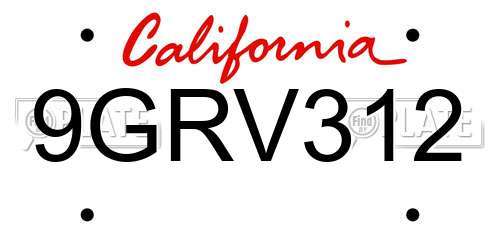 9GRV312 California License Plate