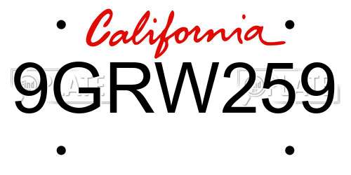 9GRW259 California License Plate