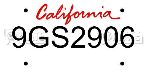 9GS2906 California License Plate