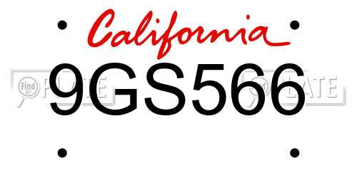 9GS566 California License Plate