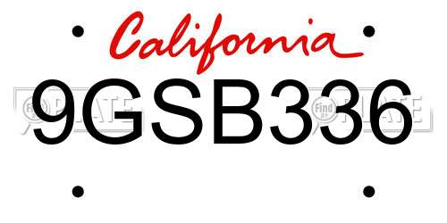 9GSB336 California License Plate
