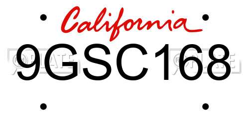 9GSC168 California License Plate