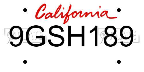 9GSH189 California License Plate