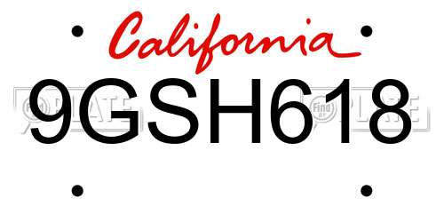 9GSH618 California License Plate