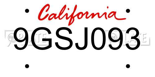 9GSJ093 California License Plate
