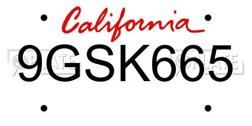 9GSK665 California License Plate
