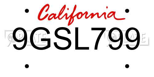 9GSL799 California License Plate