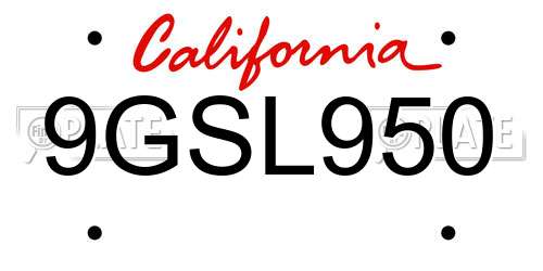 9GSL950 California License Plate