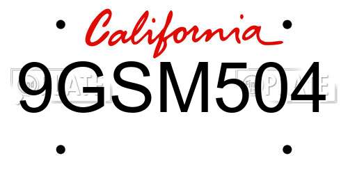9GSM504 California License Plate