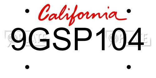 9GSP104 California License Plate