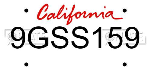 9GSS159 California License Plate