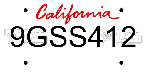 9GSS412 California License Plate