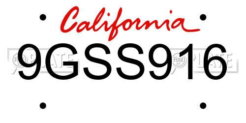 9GSS916 California License Plate