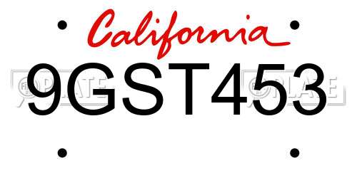 9GST453 California License Plate