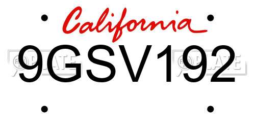 9GSV192 California License Plate