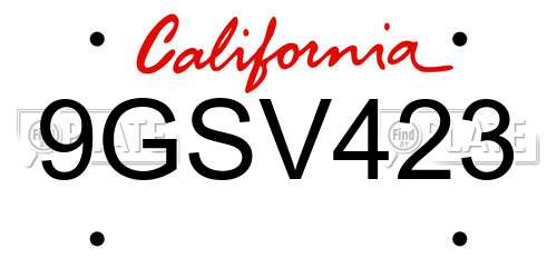 9GSV423 California License Plate