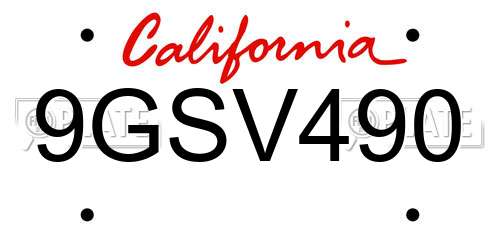 9GSV490 California License Plate