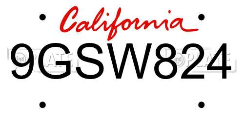9GSW824 California License Plate