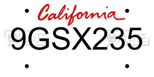 9GSX235 California License Plate