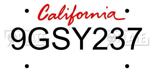 9GSY237 California License Plate