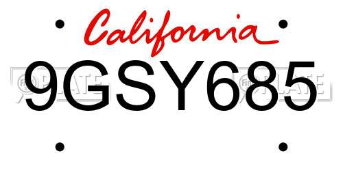 9GSY685 California License Plate