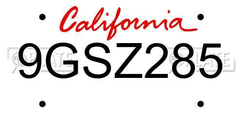 9GSZ285 California License Plate