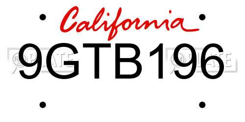 9GTB196 California License Plate