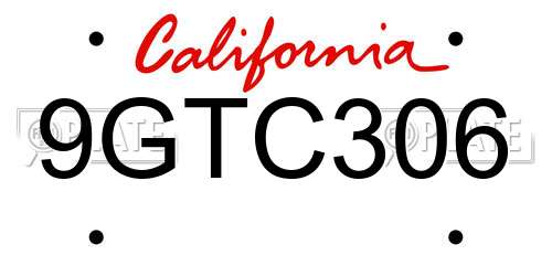 9GTC306 California License Plate