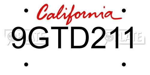 9GTD211 California License Plate