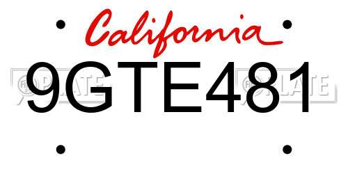 9GTE481 California License Plate