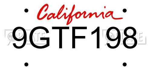 9GTF198 California License Plate