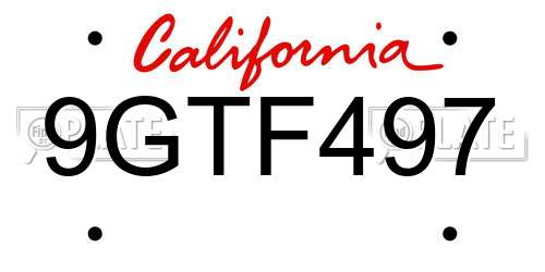 9GTF497 California License Plate